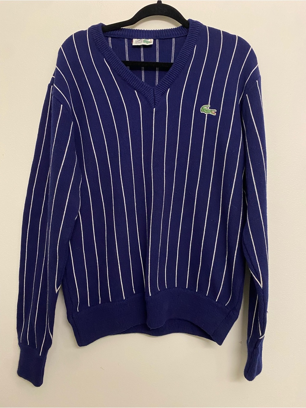 Vintage 80s Chemise Lacoste Striped Sweater Top Unisex L Blue Made In France
